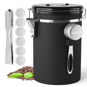 Airtight Coffee Canister 22oz – Stainless Steel Storage w/ CO2 Valve & Date Dial